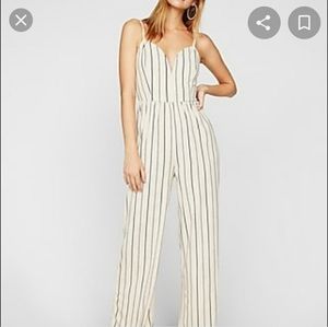 Express Cream Striped Jumpsuit